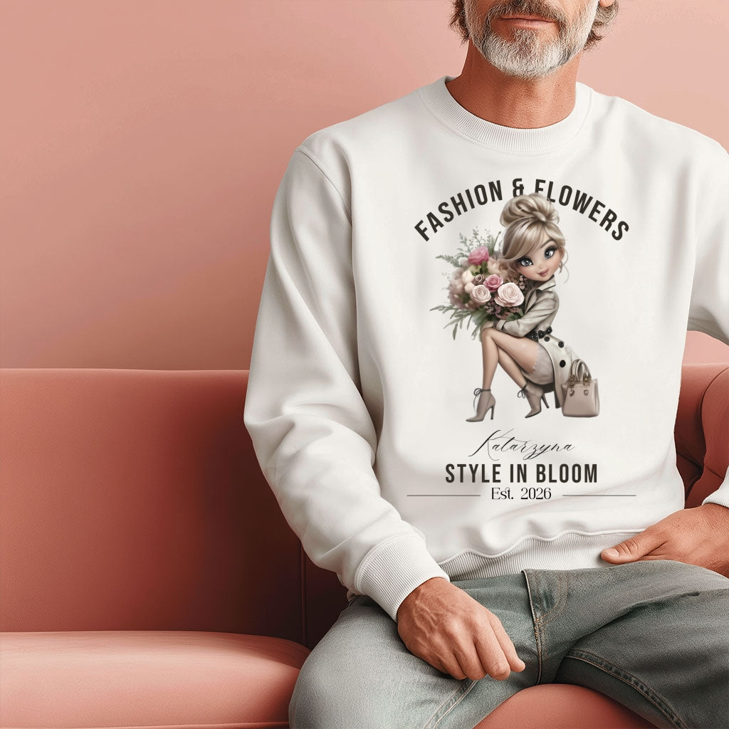 Personalizowana Bluza "Style in Bloom" – Twoje Imię i Rok, Fashion & Flowers Retro Design, Wyjątkowy Prezent dla Niej