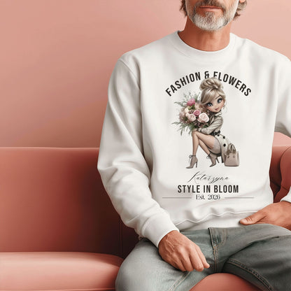Personalizowana Bluza "Style in Bloom" – Twoje Imię i Rok, Fashion & Flowers Retro Design, Wyjątkowy Prezent dla Niej