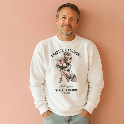 Personalizowana Bluza "Style in Bloom" – Twoje Imię i Rok, Fashion & Flowers Retro Design, Wyjątkowy Prezent dla Niej