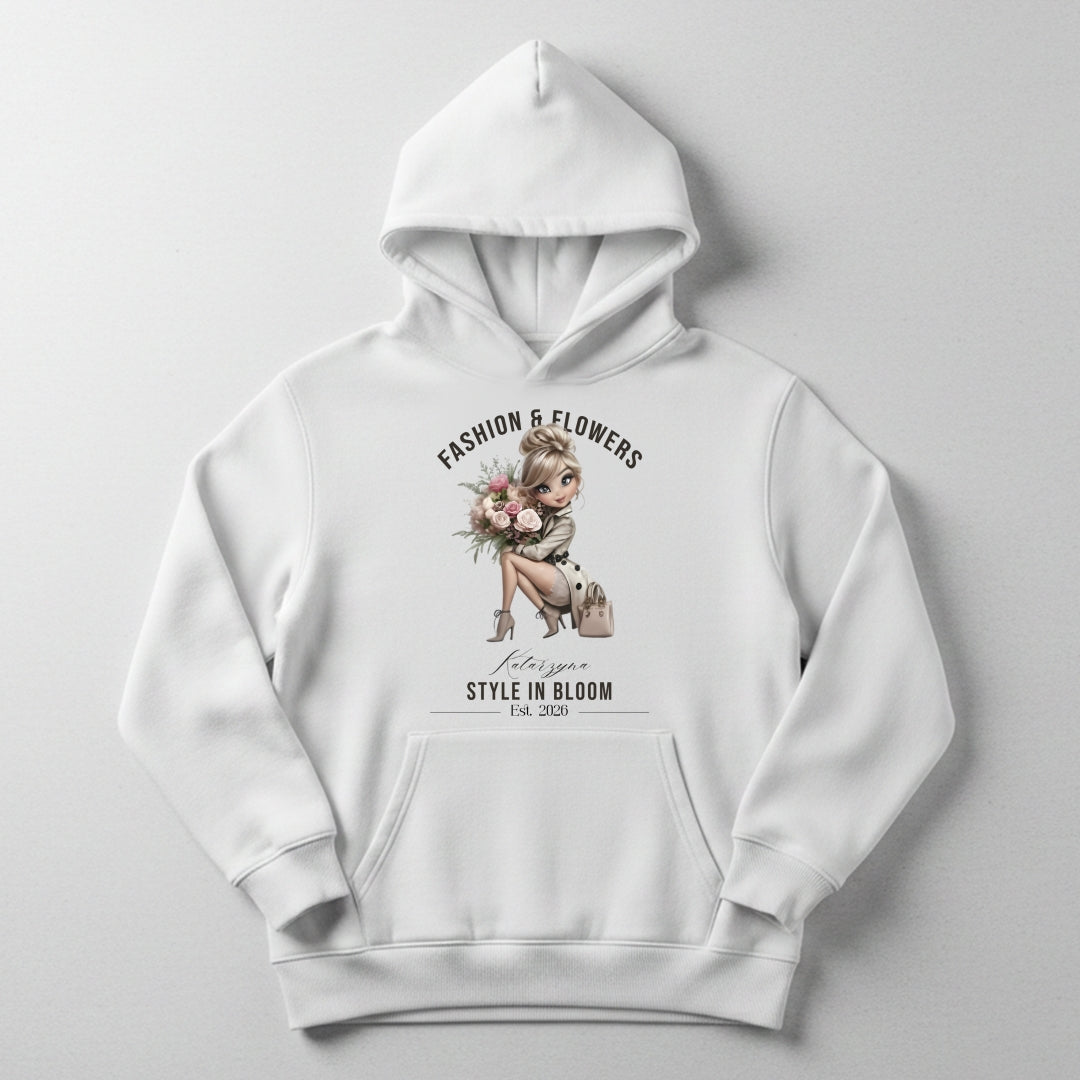 Personalizowana Bluza "Style in Bloom" – Twoje Imię i Rok, Fashion & Flowers Retro Design, Wyjątkowy Prezent dla Niej