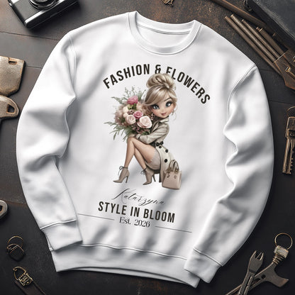 Personalizowana Bluza "Style in Bloom" – Twoje Imię i Rok, Fashion & Flowers Retro Design, Wyjątkowy Prezent dla Niej