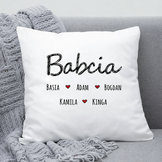 Babcia z Imionami Wnuków - Personalizowana Poduszka Pełna Miłości, Idealny Prezent dla Babci