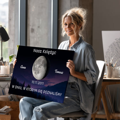 Personalizowany Obraz z Księżycem i Imionami – Romantyczny Prezent