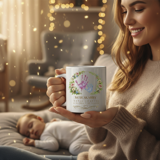 Personalizowany kubek „Moje Skarby” z imionami dzieci – prezent na Dzień Matki – kubek dla Mamy 330 ml