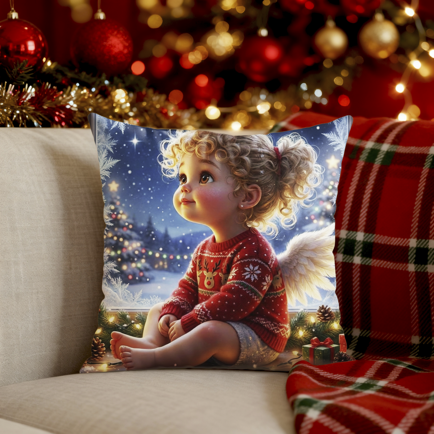 Magiczna Poduszka z Aniołkiem – Stworzona z Twojego Zdjęcia