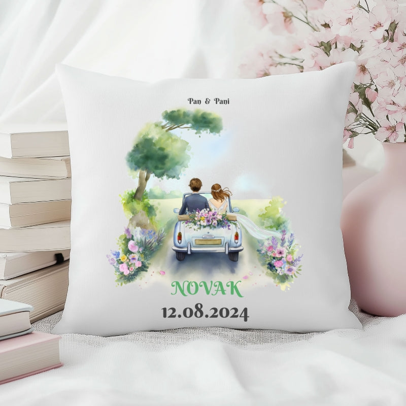 Poduszka Ślubna z Imionami i Datą – Personalizowany Prezent Dla Nowożeńców
