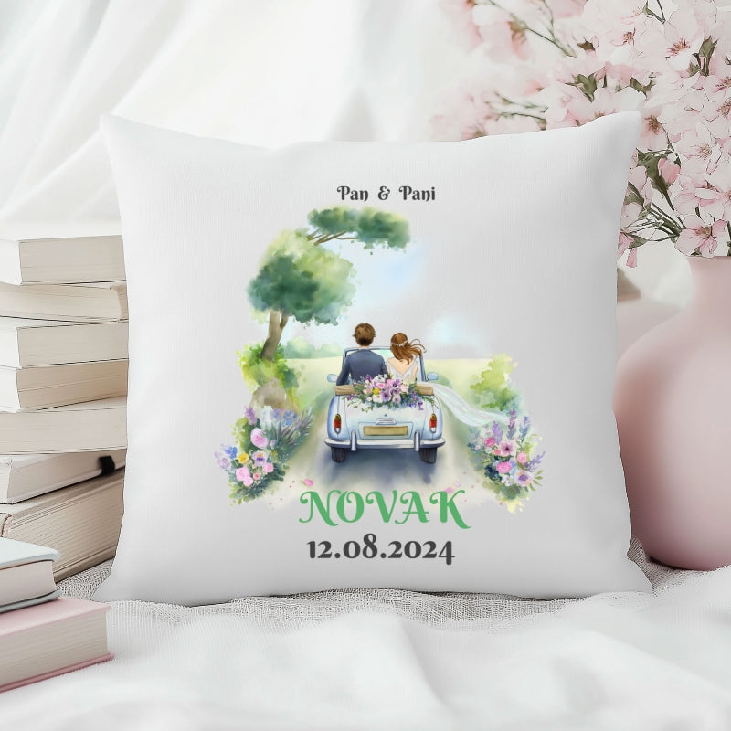 Poduszka Ślubna z Imionami i Datą – Personalizowany Prezent Dla Nowożeńców