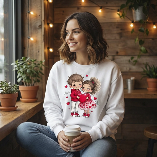 Personalizowana Bluza na Walentynki – Słodka Zakochana Para + Wasze Imiona, Romantyczny Prezent dla Niej