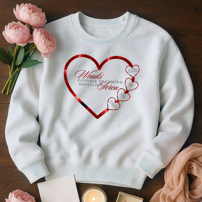 Personalizowany Świąteczny Swetshirt „Wnuki Zajmują Specjalne Miejsce w Sercu” – Prezent Rodzinny z Imionami Wnuków