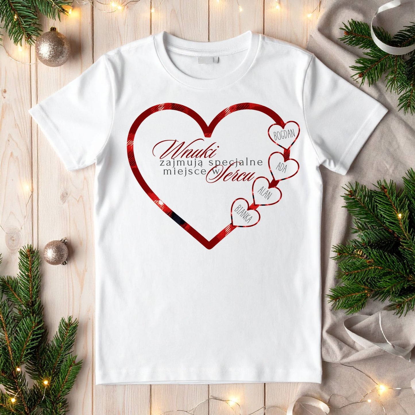 Personalizowany Świąteczny Swetshirt „Wnuki Zajmują Specjalne Miejsce w Sercu” – Prezent Rodzinny z Imionami Wnuków