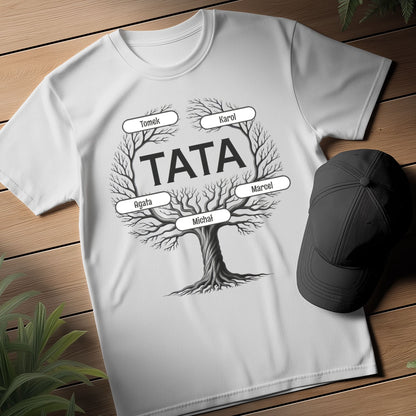 Koszulka: Drzewo Taty z Imionami Dzieci – Personalizowany Prezent Pełen Wzruszeń