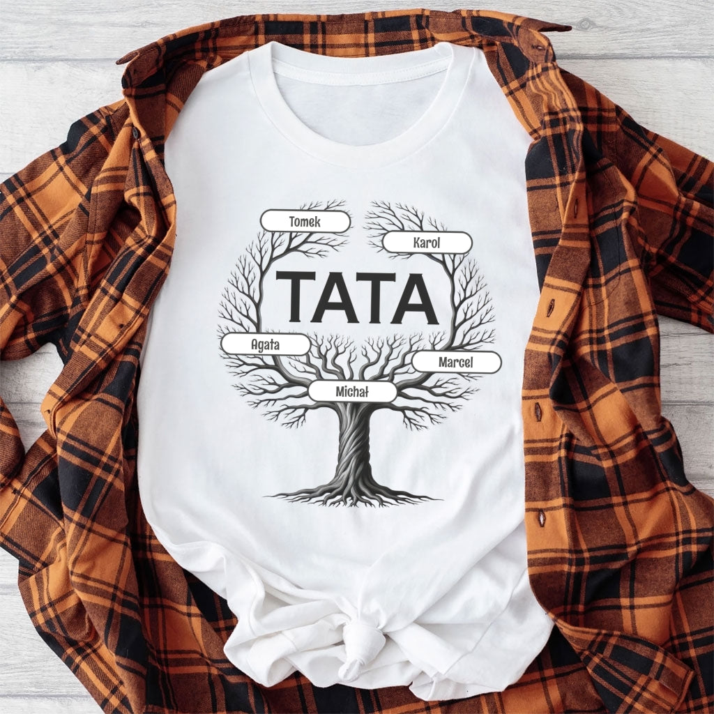 Koszulka: Drzewo Taty z Imionami Dzieci – Personalizowany Prezent Pełen Wzruszeń