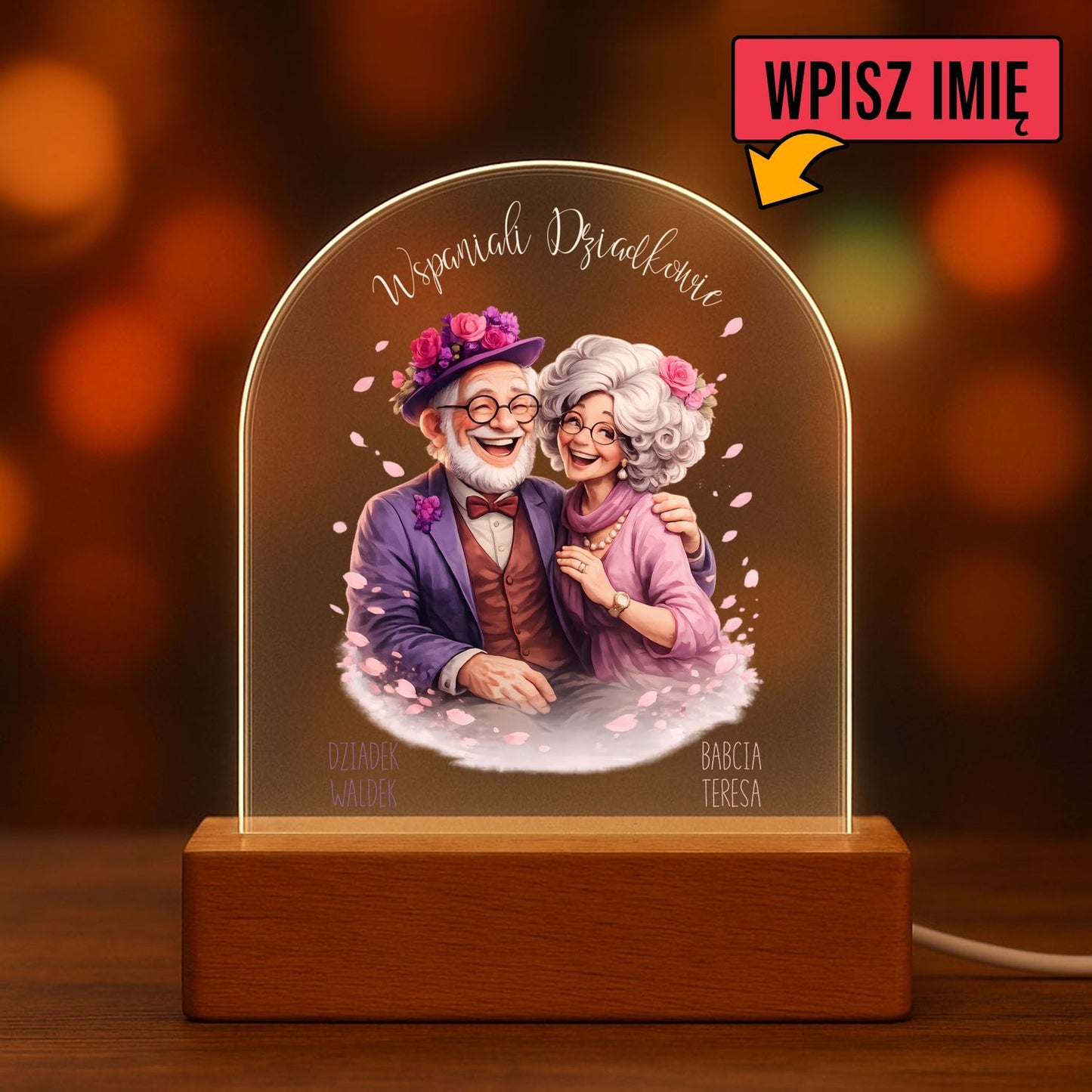 Personalizowana lampka LED na akrylu „Wspaniali Dziadkowie” z imionami, Prezent dla Babci i Dziadka