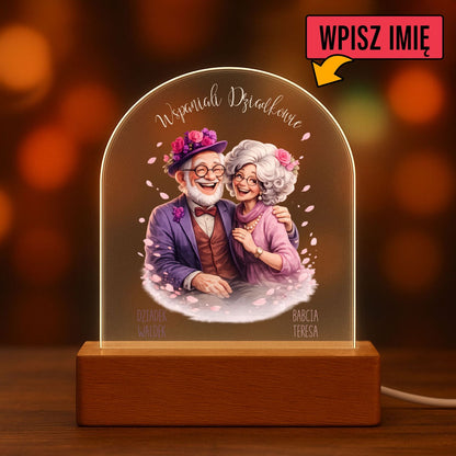 Personalizowana lampka LED na akrylu „Wspaniali Dziadkowie” z imionami, Prezent dla Babci i Dziadka