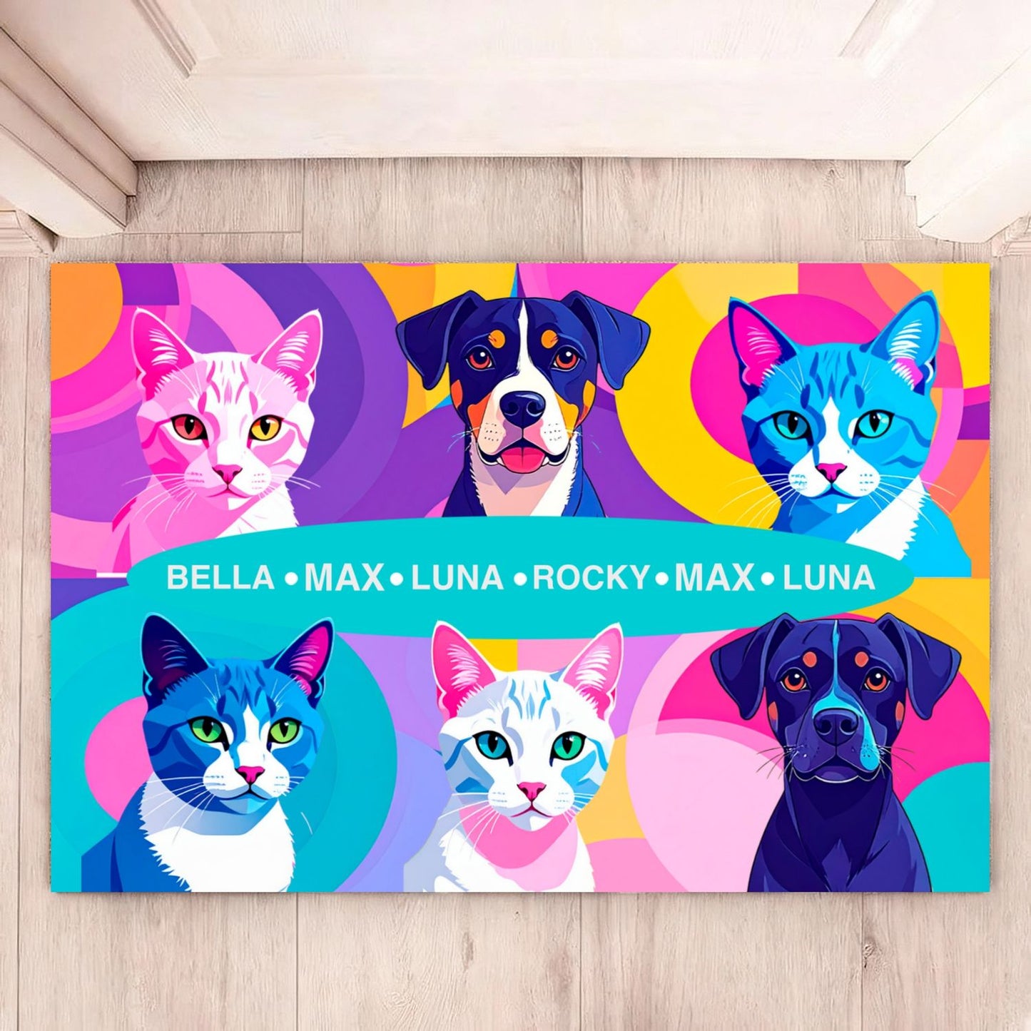 Personalizowana Mata Pupila – Kolorowe Łapki z Imionami Zwierzaków