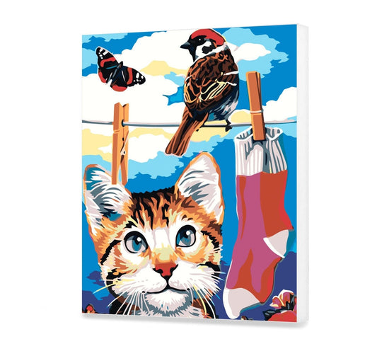 Śmieszny Kot Z Ptakiem AB0130