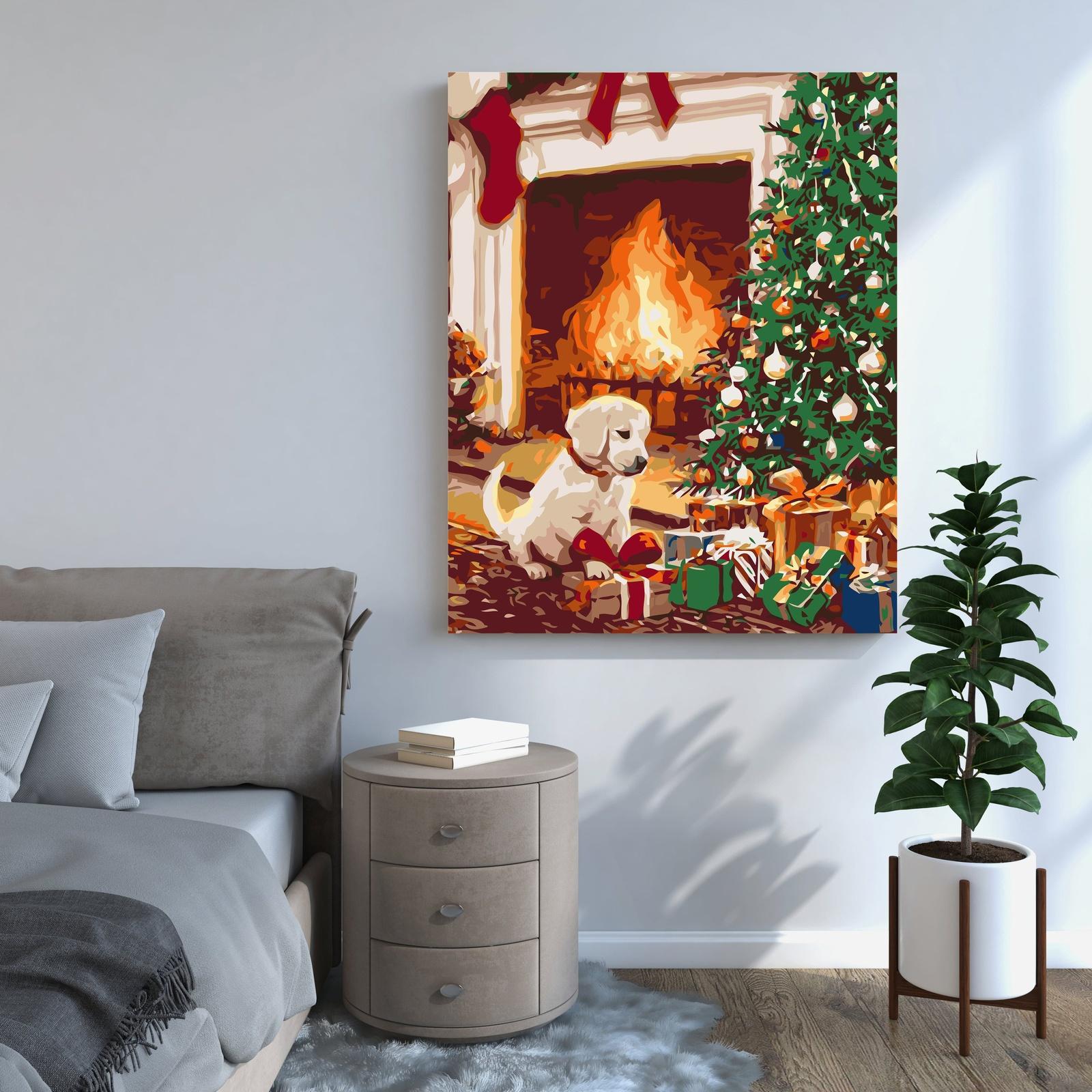 Szczeniak przy kominku