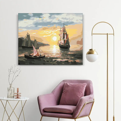 Statki o zachodzie słońca