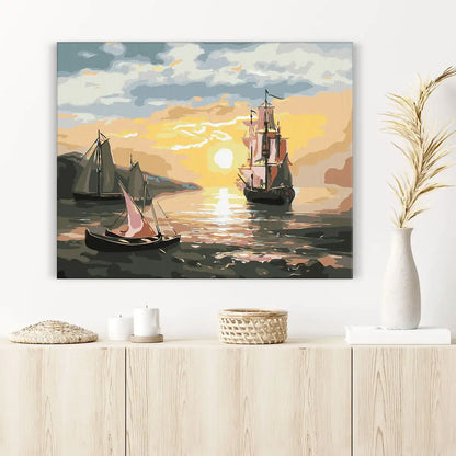 Statki o zachodzie słońca