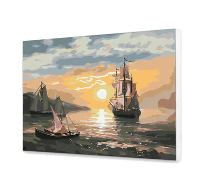 Statki o zachodzie słońca